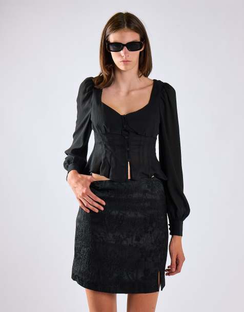 Glamorous Side split mini skirt in black brocade - view 1