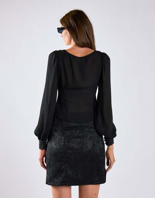 Glamorous Side split mini skirt in black brocade, 4 of 4