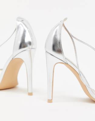 silver court shoes with ankle strap