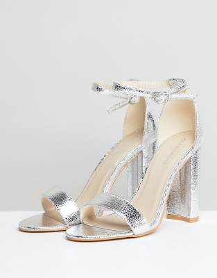 glamorous wide fit silver barely there block heeled sandals