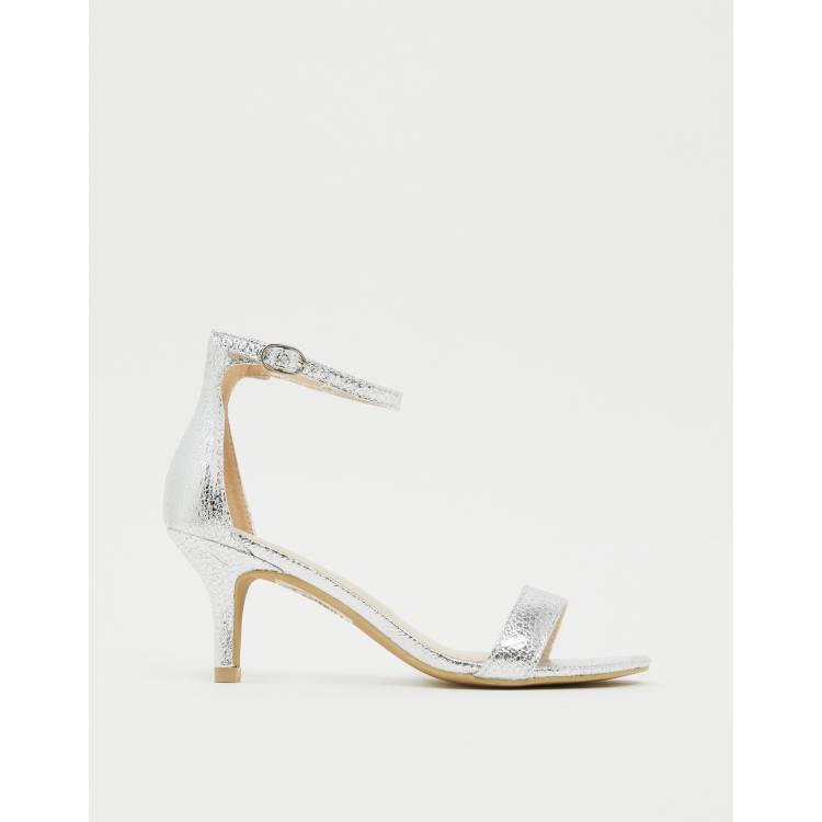 Glamorous Silver Barely There Kitten Heeled Sandals ASOS