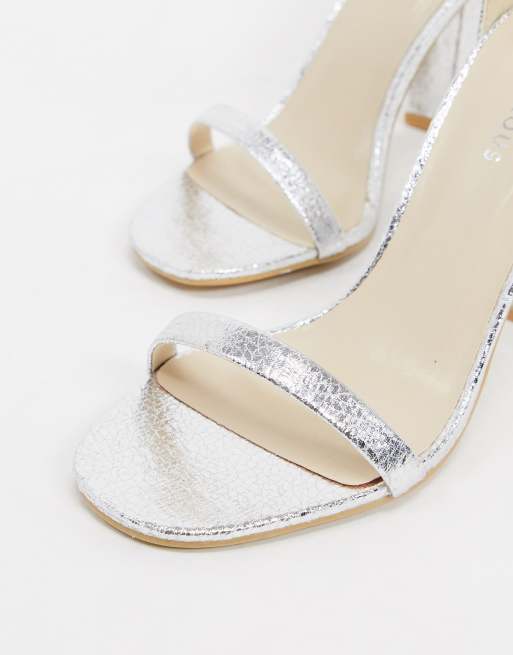 Silver Pu Square Barely There Strappy High Heels