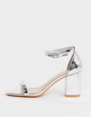silver square heel sandals