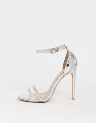 silver clear strap heels