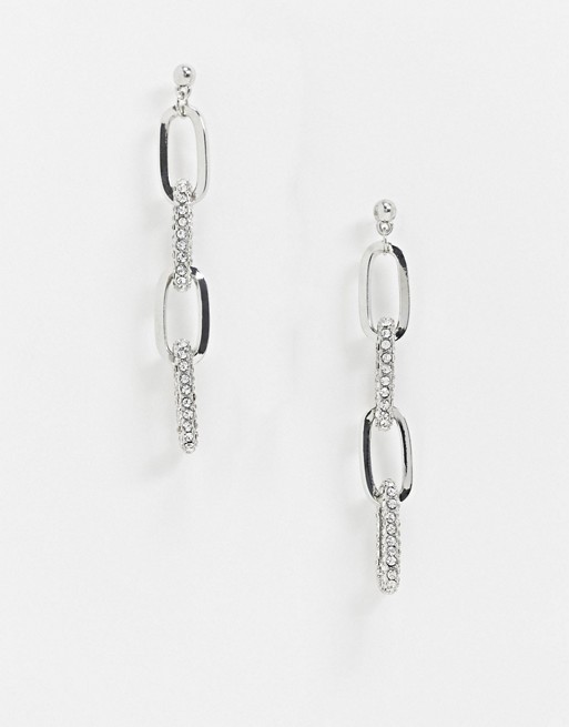 Glamorous silver link earrings with crystals