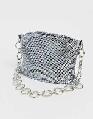 silver shoulder bag with chain