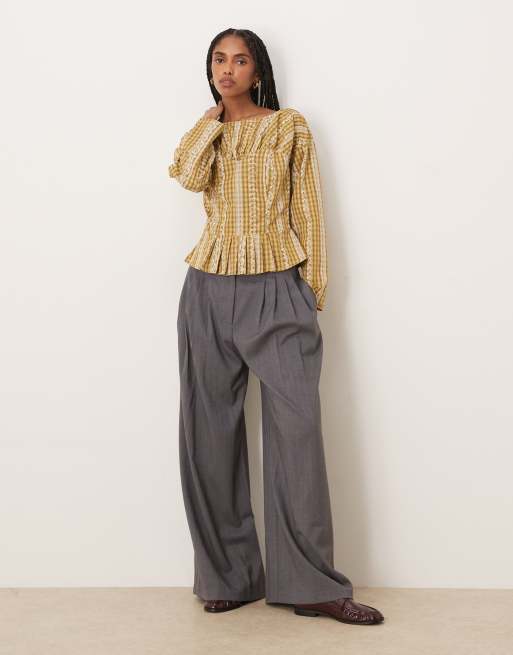 Glamorous sinched waist blouse in yellow check, 2 of 4