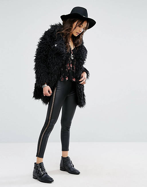 Glamorous Skinny Faux Leather Trousers With Boho Lace Up Sides