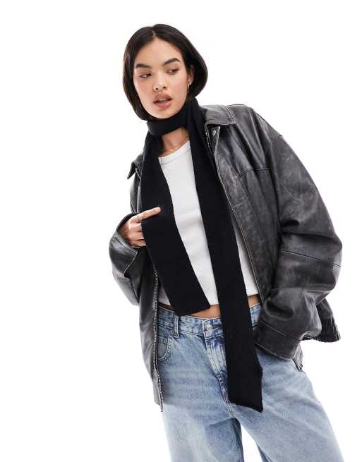 Glamorous skinny knitted scarf in black