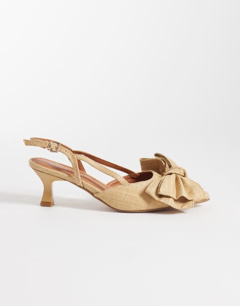 Glamorous – Skor i raffia med taxklackar och rosett - view 1