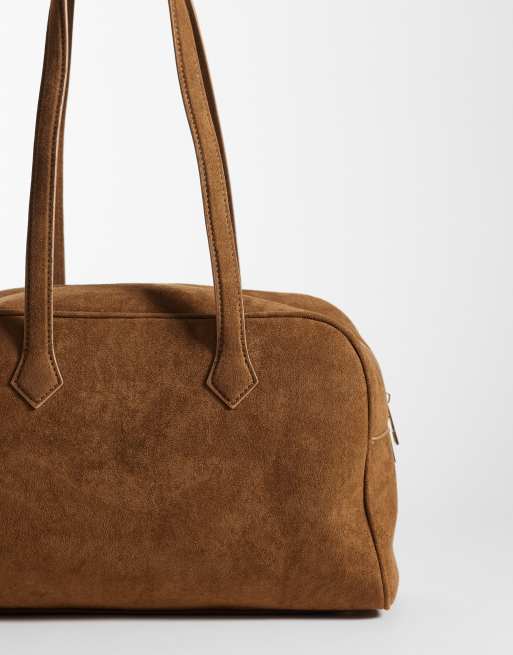 Glamorous skuldertaske i imiteret ruskind med box-form i brun, 4 af 4
