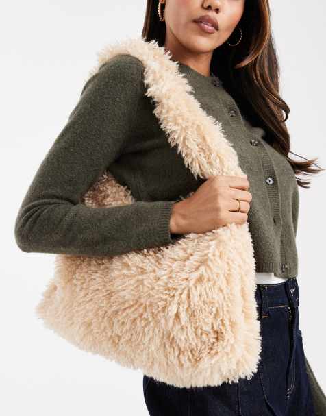 Glamorous - Slappe tote tas van imitatiebont in beige - view 1