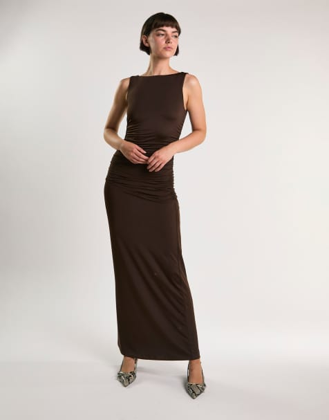 Glamorous Slash neck maxi dress in bitter chocolate - view 1