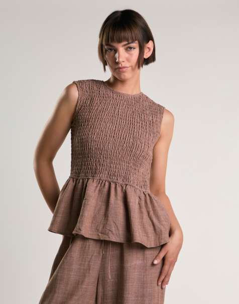 Glamorous Sleeveless bubble-hem top in mid brown fleck - view 1
