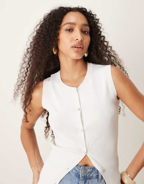Glamorous sleeveless knit top in white