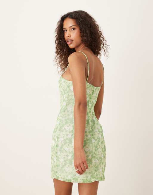 Glamorous Sleeveless mini dress in apple green ditsy, 3 of 4