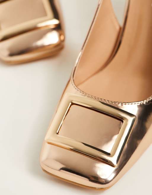 Glamorous sling back block heeled shoes in rose gold