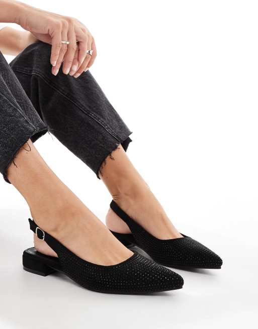 Glamorous - Slingback ballerina's met puntige neus en versieringen in zwart, 2 van 4