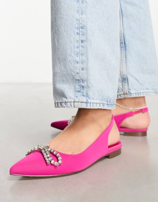 Glamorous slingback embellished bow pointed toe flats in pink