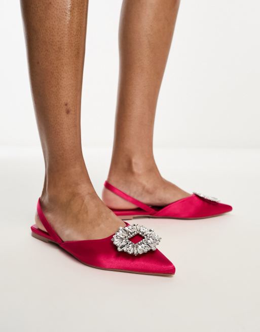 Glamorous slingback embellished pointed toe flats pink