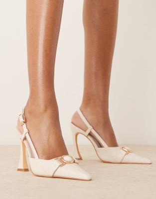 slingback heeled shoes in cream-Red