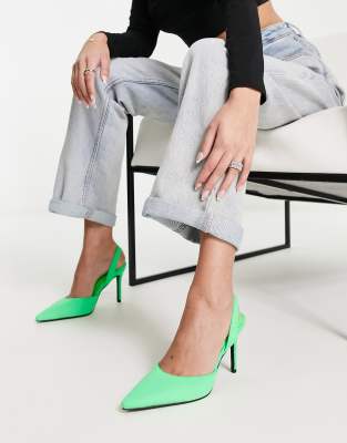 Glamorous slingback heeled shoes in green - ASOS Price Checker