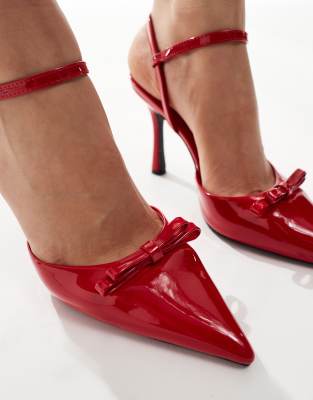 Glamorous Slingback Heeled Shoes With Bows In Red