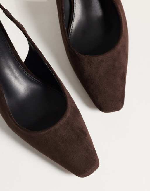 Glamorous slingback kitten heel shoes in brown suedette, 3 of 4