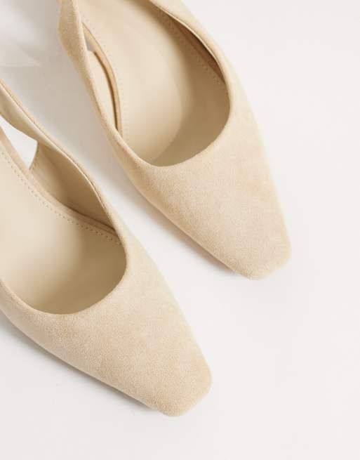 Glamorous slingback kitten heel shoes in cream suedette, 3 of 4