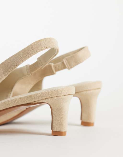Glamorous slingback kitten heel shoes in cream suedette, 4 of 4