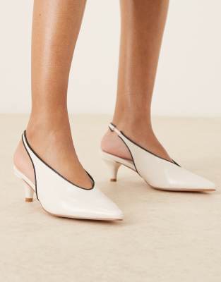 Glamorous Slingback Kitten Heel Shoes In White