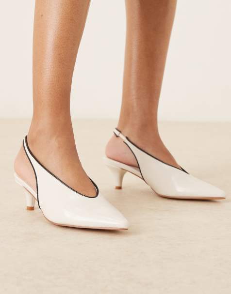 Glamorous slingback kitten heel shoes in white - view 1