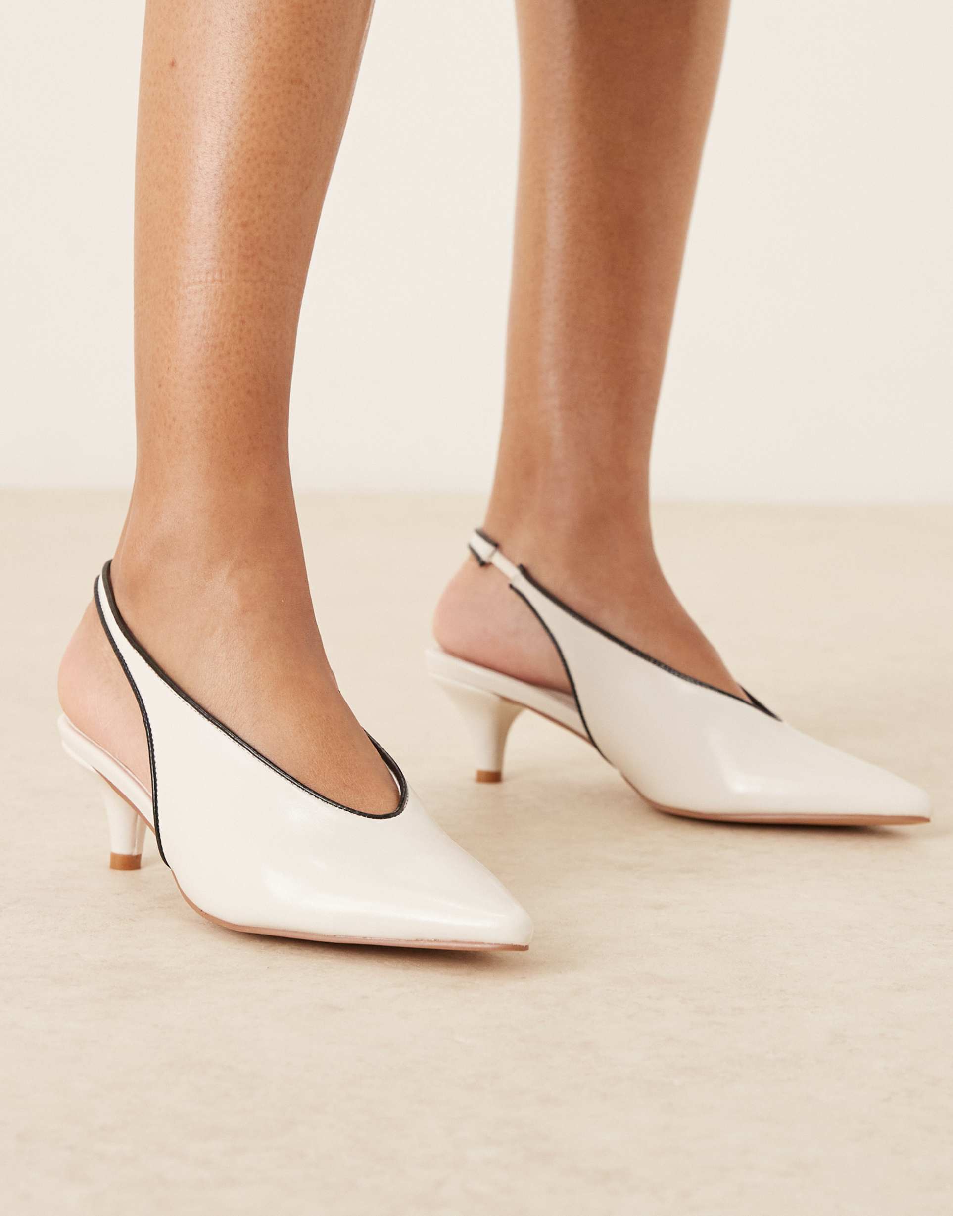 glamorous slingback kitten heel shoes in white