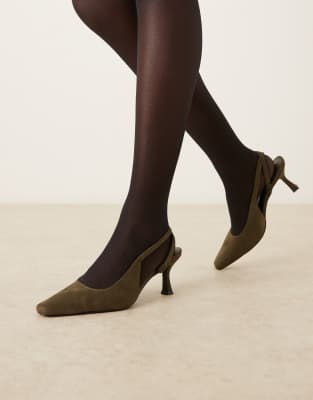  slingback kitten heeled shoes in khaki suede
