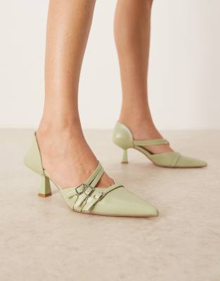 Glamorous Slingback Kitten Heeled Shoes In Green