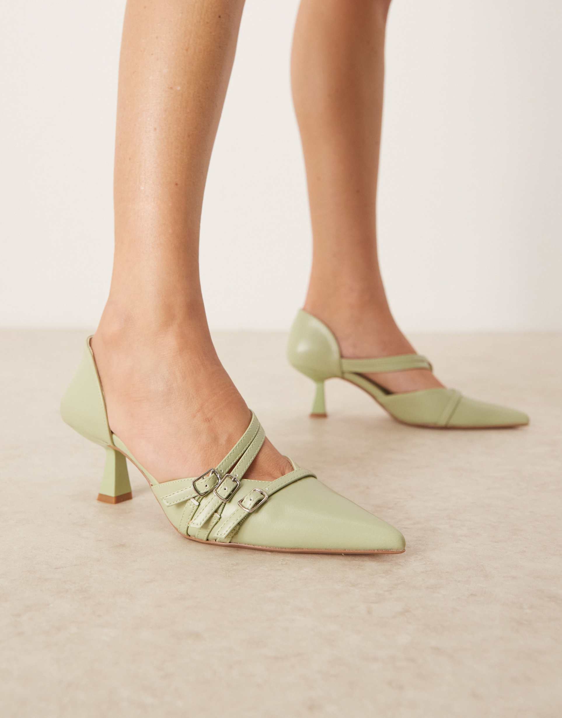 glamorous slingback kitten heeled shoes in sage