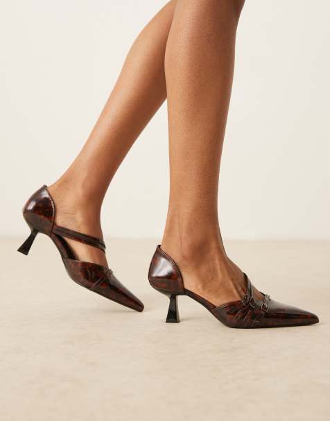 Glamorous slingback kitten heeled shoes in tortoishell - view 1