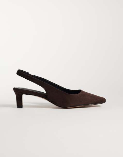 Glamorous slingback kitten-hæl sko i brun suedette - view 1