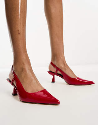 Glamorous slingback mid stiletto heels in red patent - ASOS Price Checker