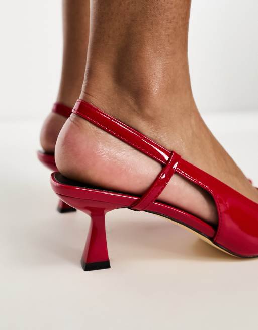 Glamorous slingback mid stiletto heels in red patent