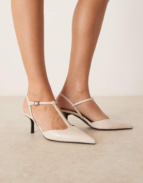Glamorous slingback pointed toe heeled shoes in cream - view 1