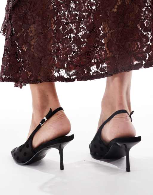 Glamorous slingback pumps in mesh black polka dots, 3 of 4