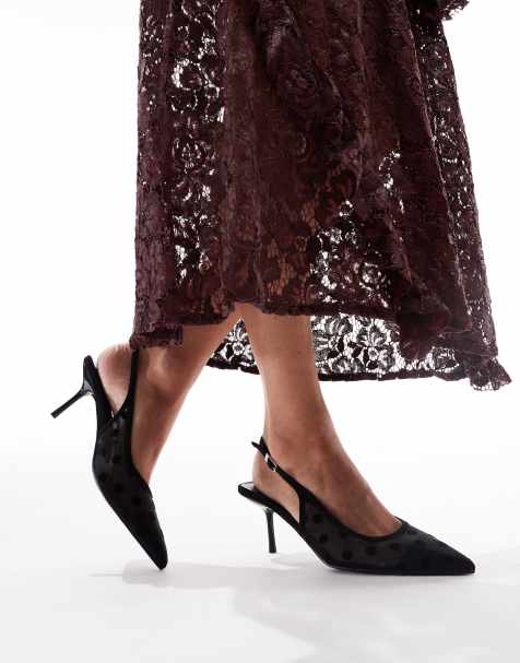 Glamorous slingback pumps in mesh black polkadot - view 1