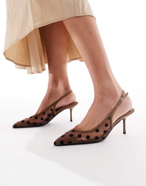 Glamorous slingback pumps in mesh brown polkadot - view 1