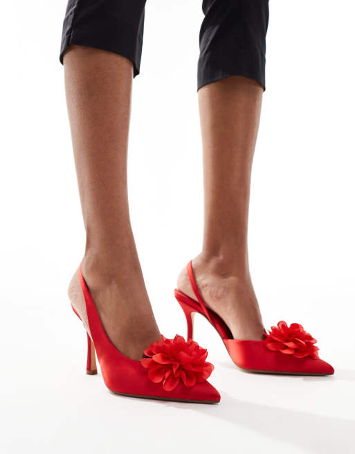 Glamorous - Slingback schoenen met bloem in rood, 3 van 4