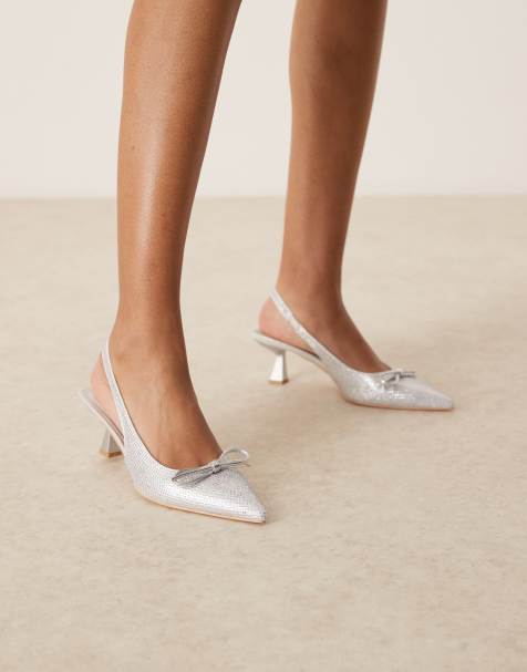 Glamorous - Slingback schoenen met kitten hak en strik en versiering in zilver - view 1