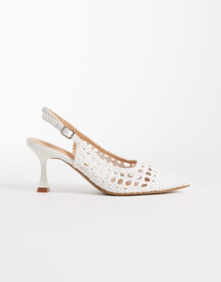 Glamorous Slingback Woven Heeled Shoes In White