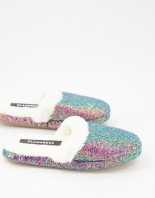 Glamorous slippers in iridescent glitter-Multi