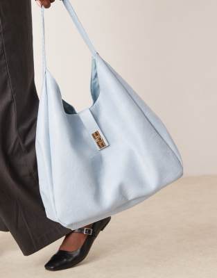 slouch clasp detail large tote bag in blue