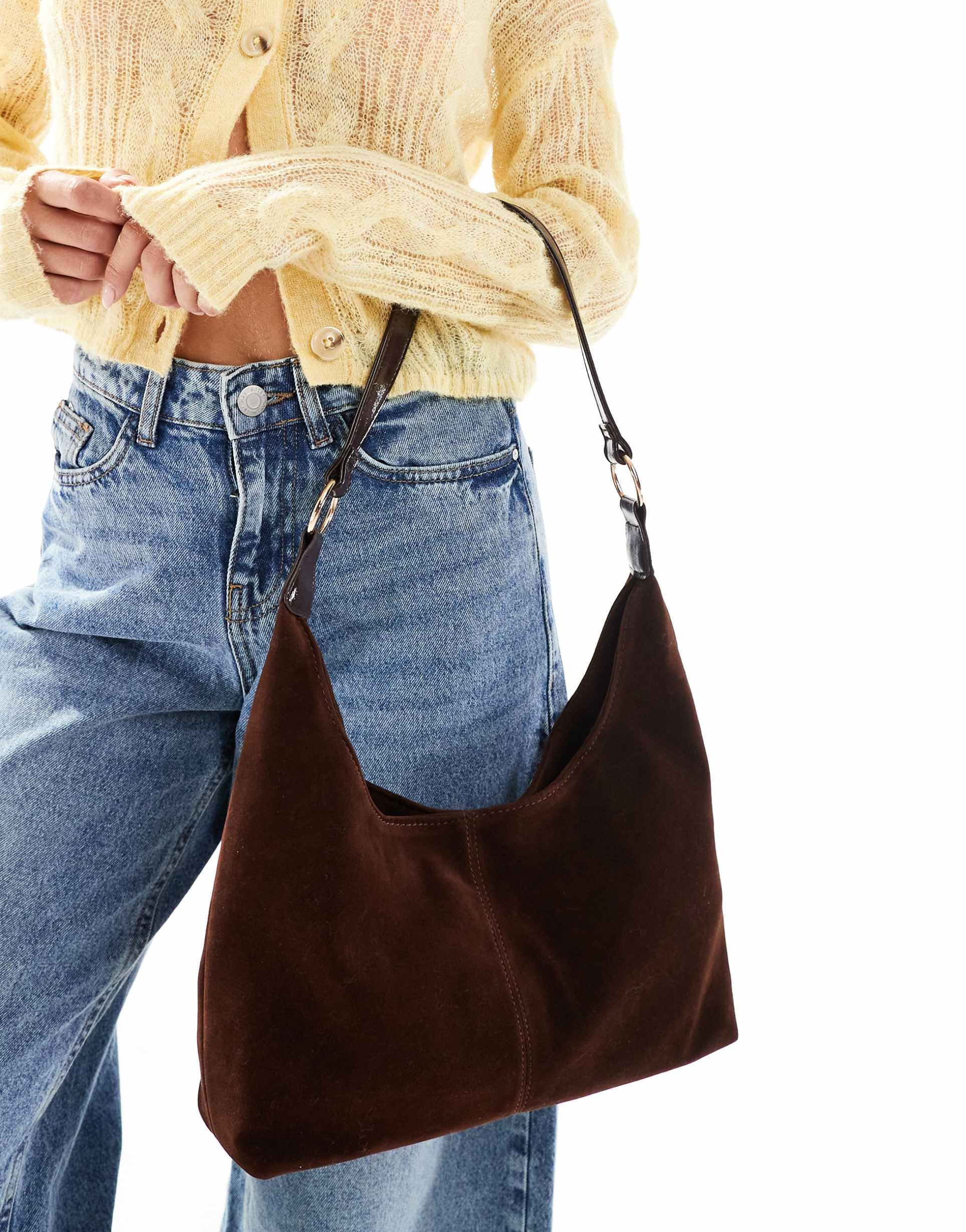 glamorous slouch faux suede shoulder bag in tan